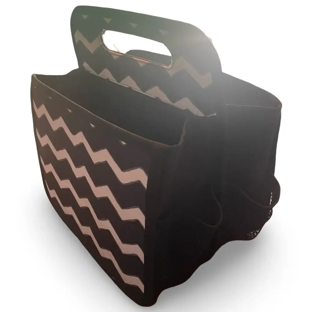 Thirty One Double Duty Caddy Black Chevron Links Tote Craft Nursery Organizer 31